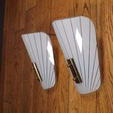 Pair of modernist painted glass wall lights
