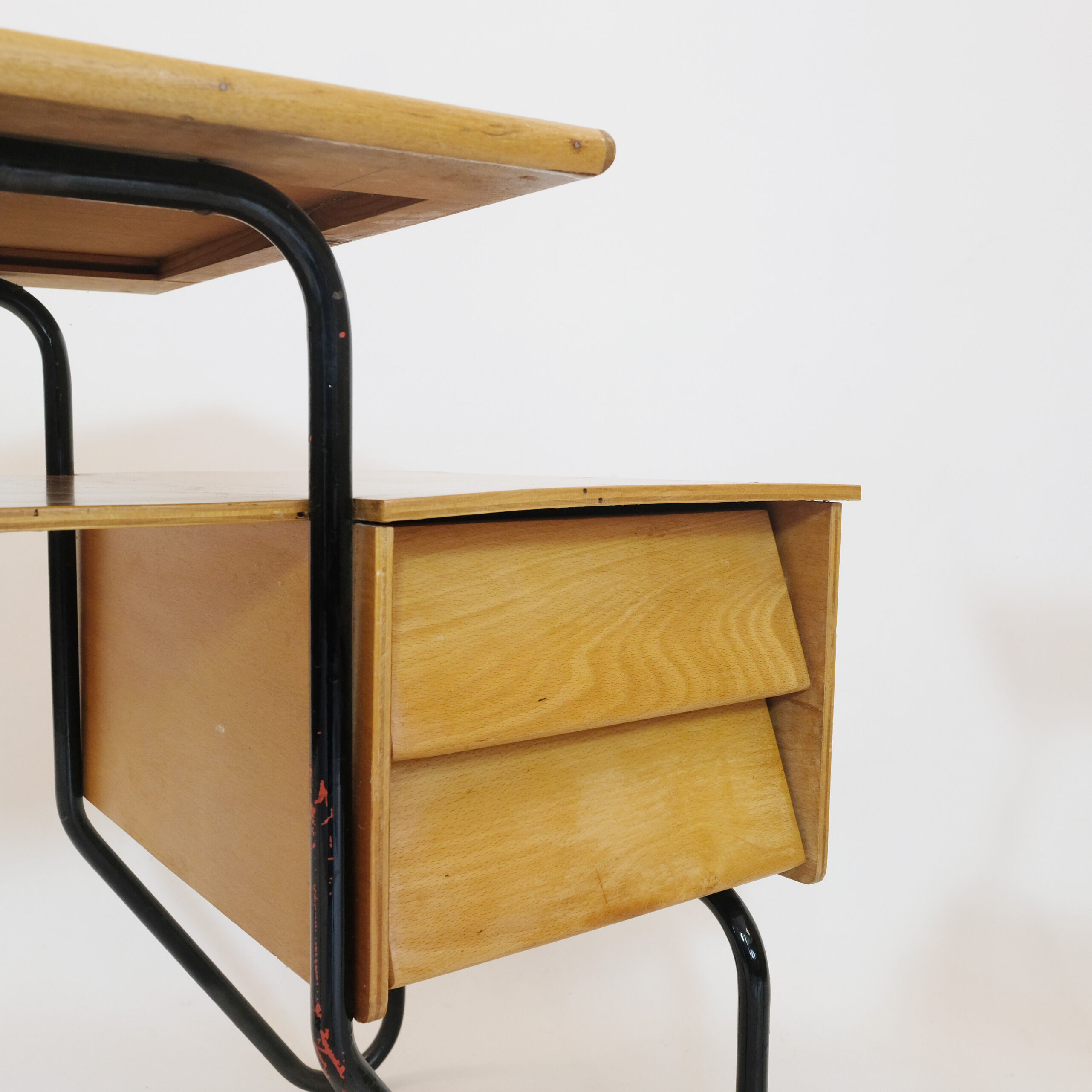 Wooden school desk and chair