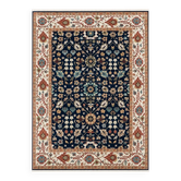 Tapis en laine fait main contemporain, tapis à motif floral bleu marine pour le salon