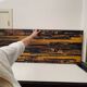 Orange and black abstract painting, oil on panel, Serge Detriaux, 1998