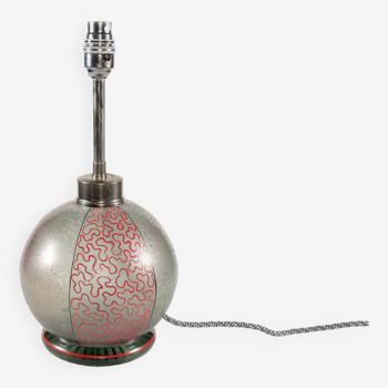 1930s Unusual Art Deco Bohemian / Czech 'Vermicular' Enamelled Glass Table Lamp