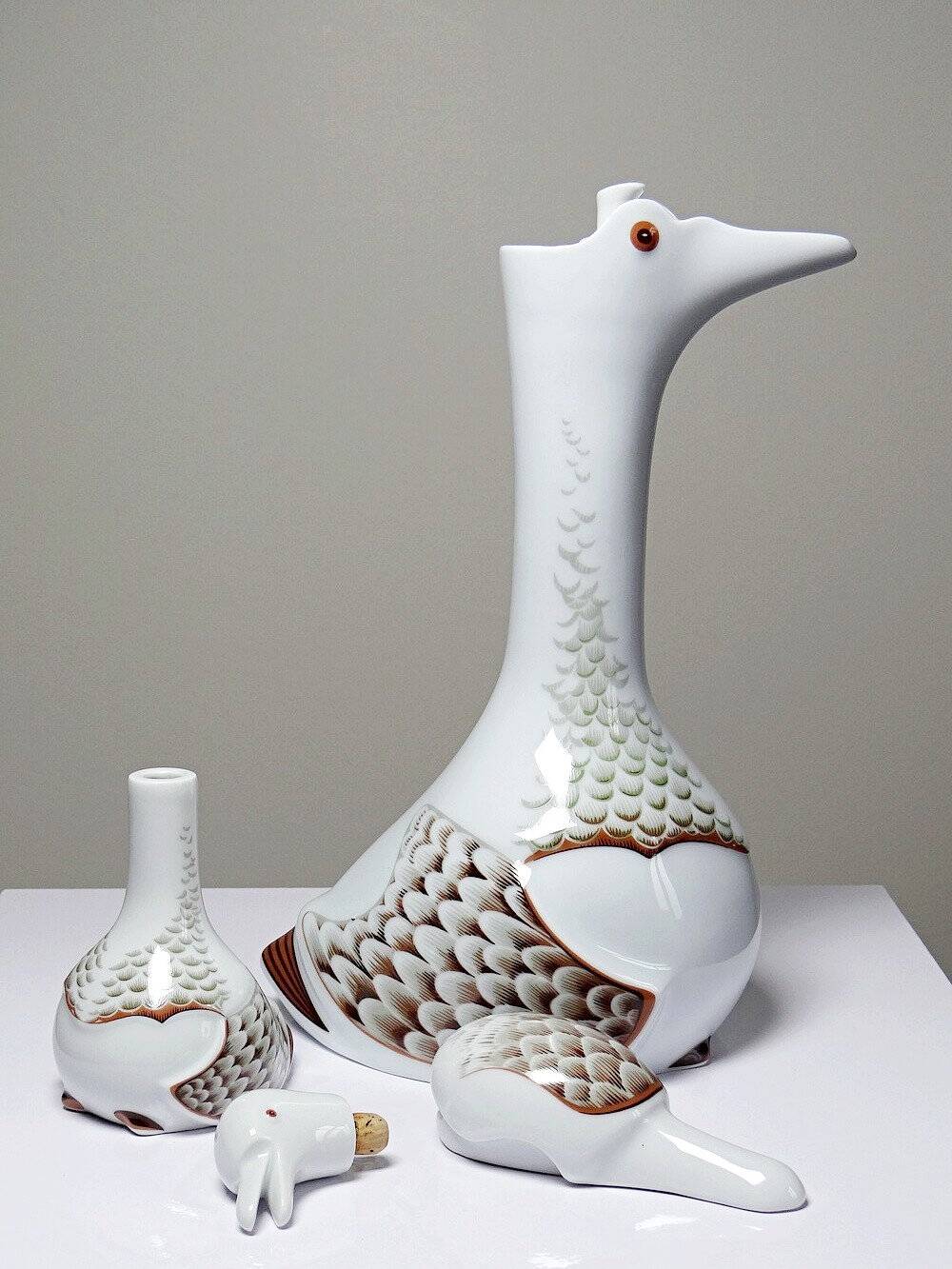 Vintage 1980s duo carafe and miniature bottle Haviland Castel after Sandoz for Chabot.