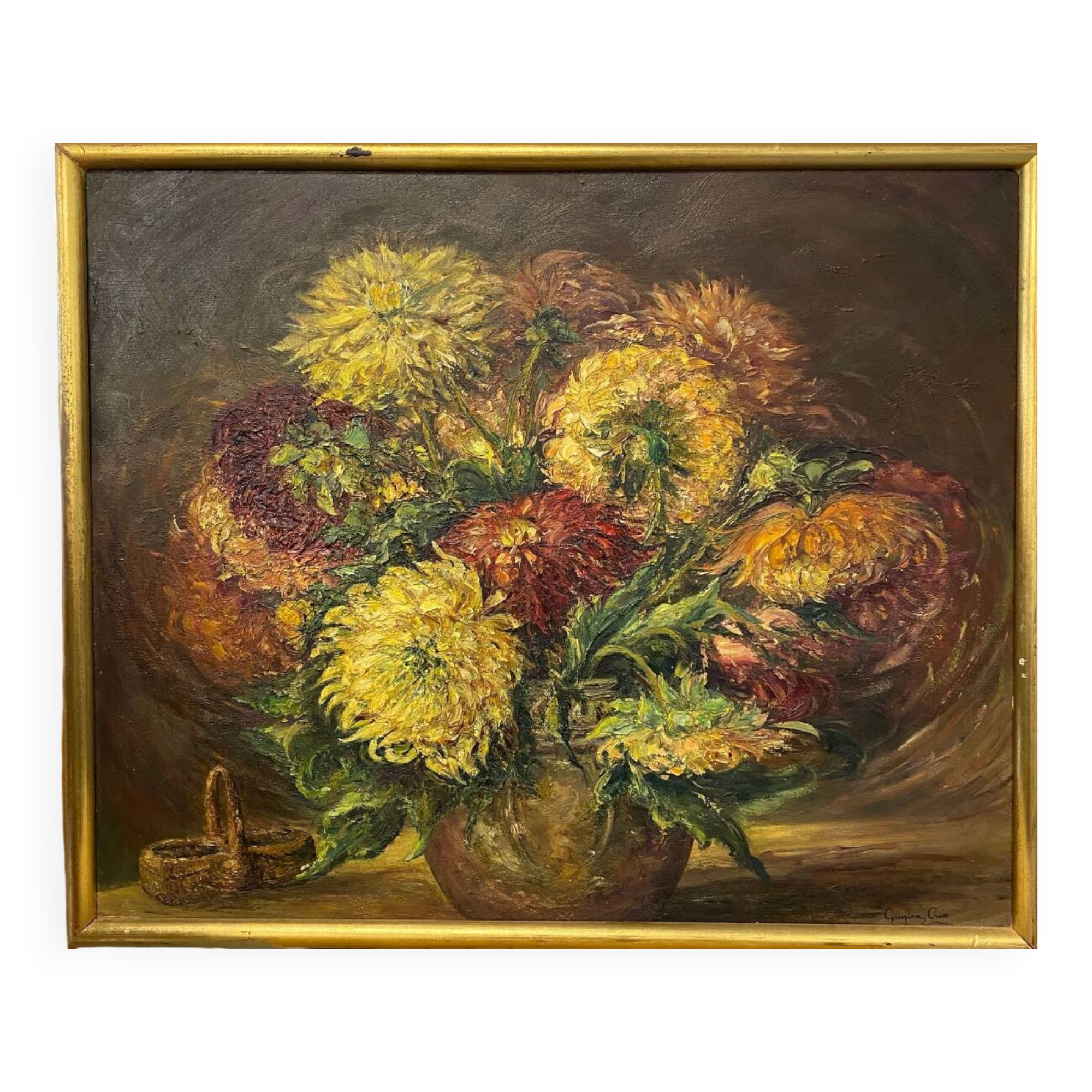 Georgina Cross tableau bouquet of flowers oil on panel