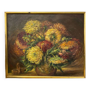 Georgina cross tableau bouquet de fleurs huile sur panneau