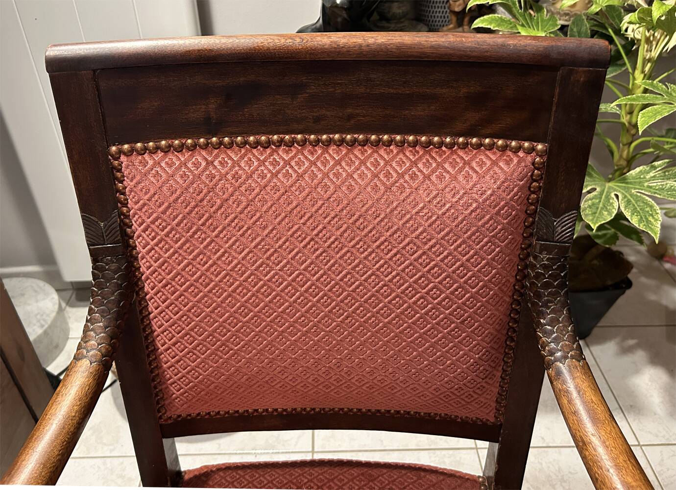Pair of Empire armchairs, Consulate, walnut and velvet, 19th century.