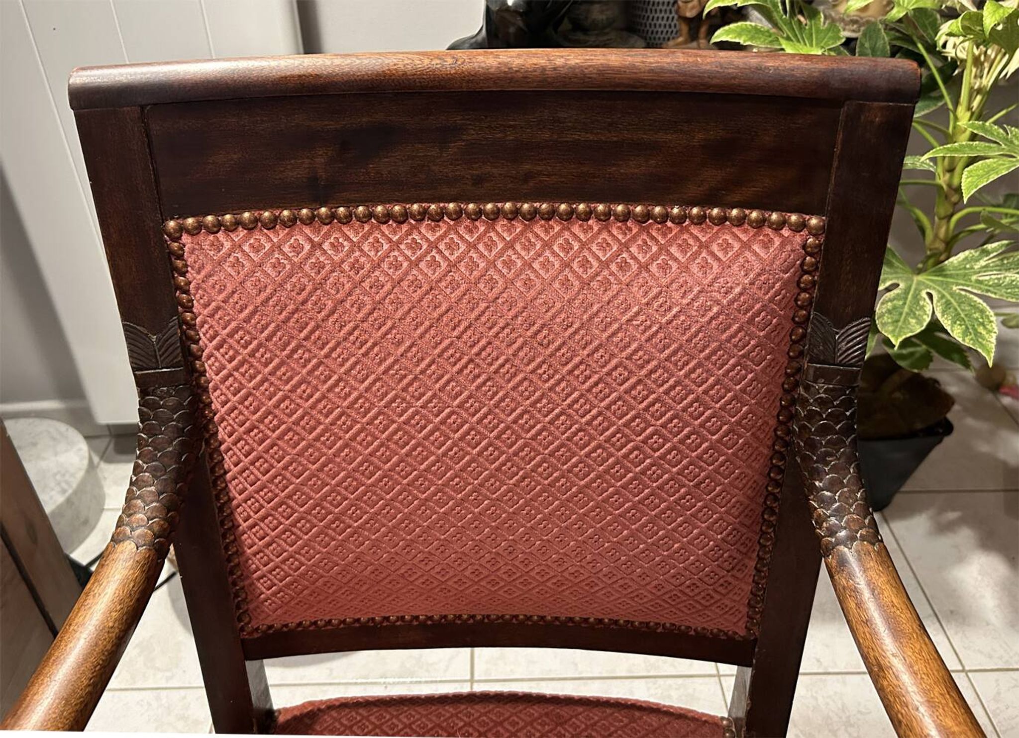Pair of Empire armchairs, Consulate, walnut and velvet, 19th century.
