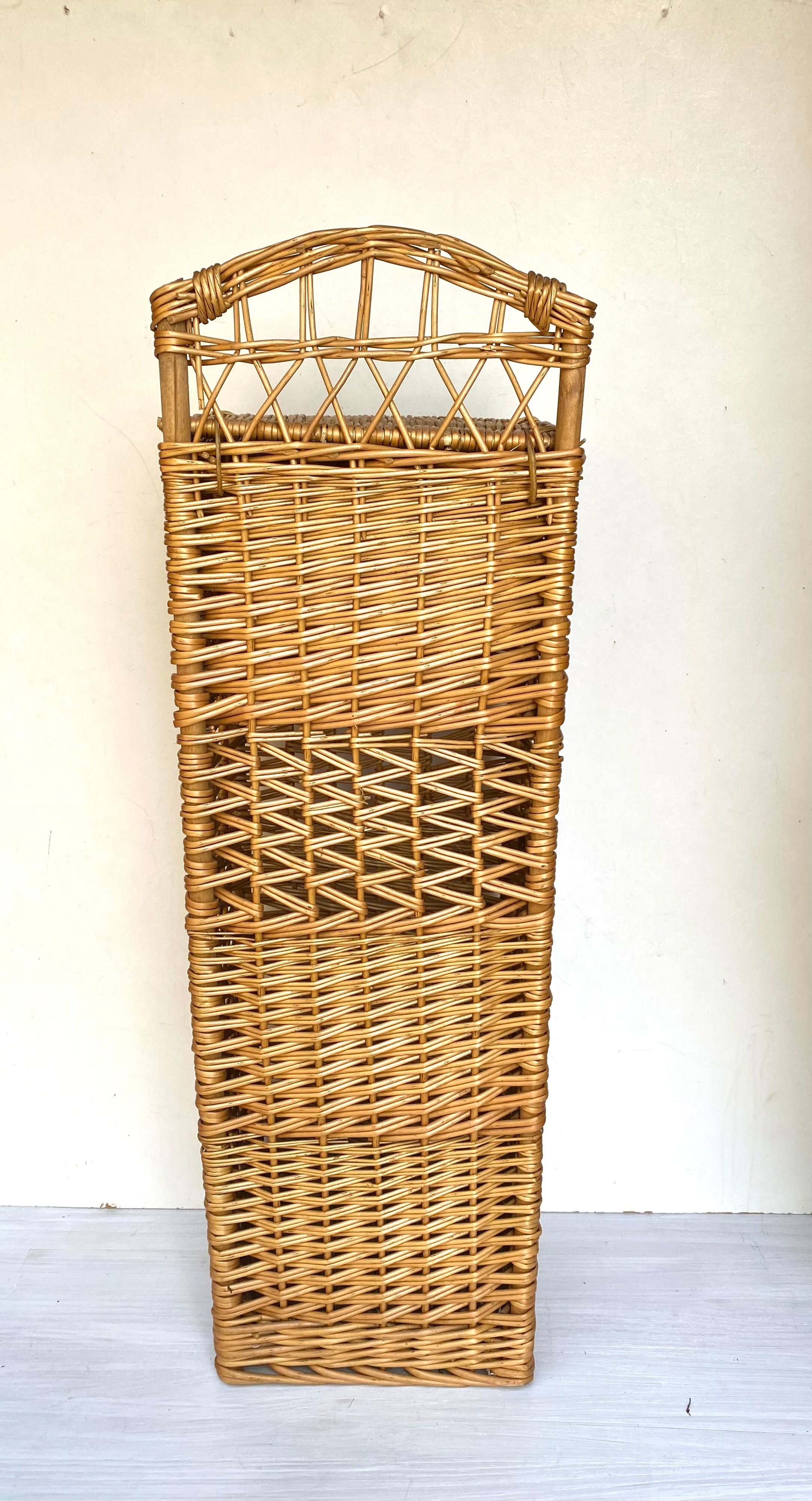 Vintage braided wicker bread hutch