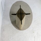 Living table, Comblanchian stone base and elliptical tray in smoked glass, Italy, 1970