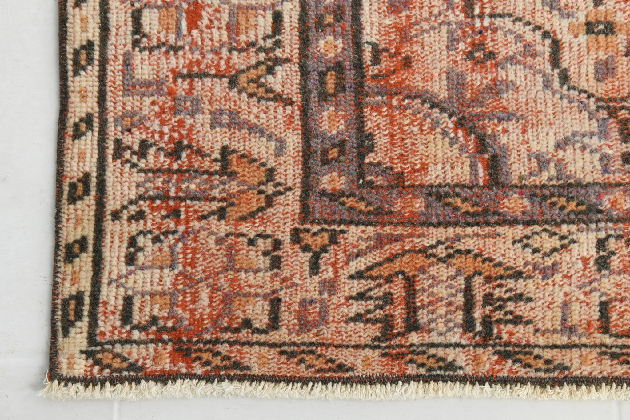 Terracotta & Red Vintage Persian Rug, Turkish Handmade Wool Rustic Carpet