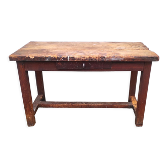 Established workshop worktable in industrial wood wasi sabi