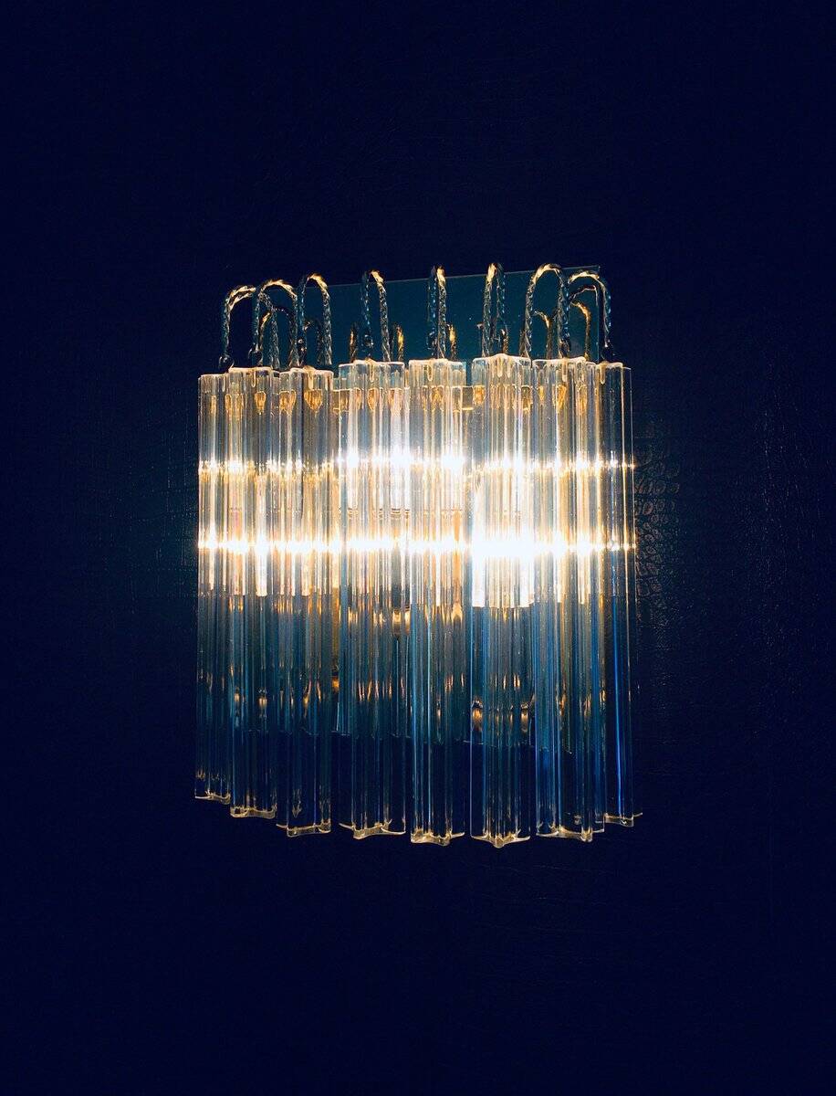 Hollywood Regency Style Glass & Brass Wall Lamp from Massive, Italy, 1980s