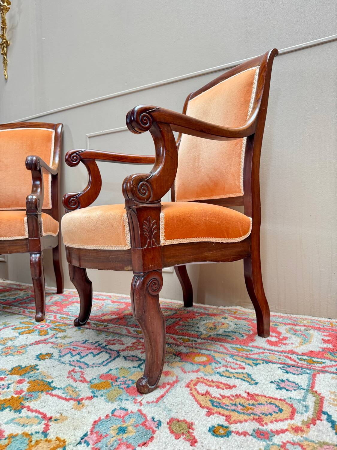 Pair of Solid Mahogany Armchairs from the 19th Century Restoration Period