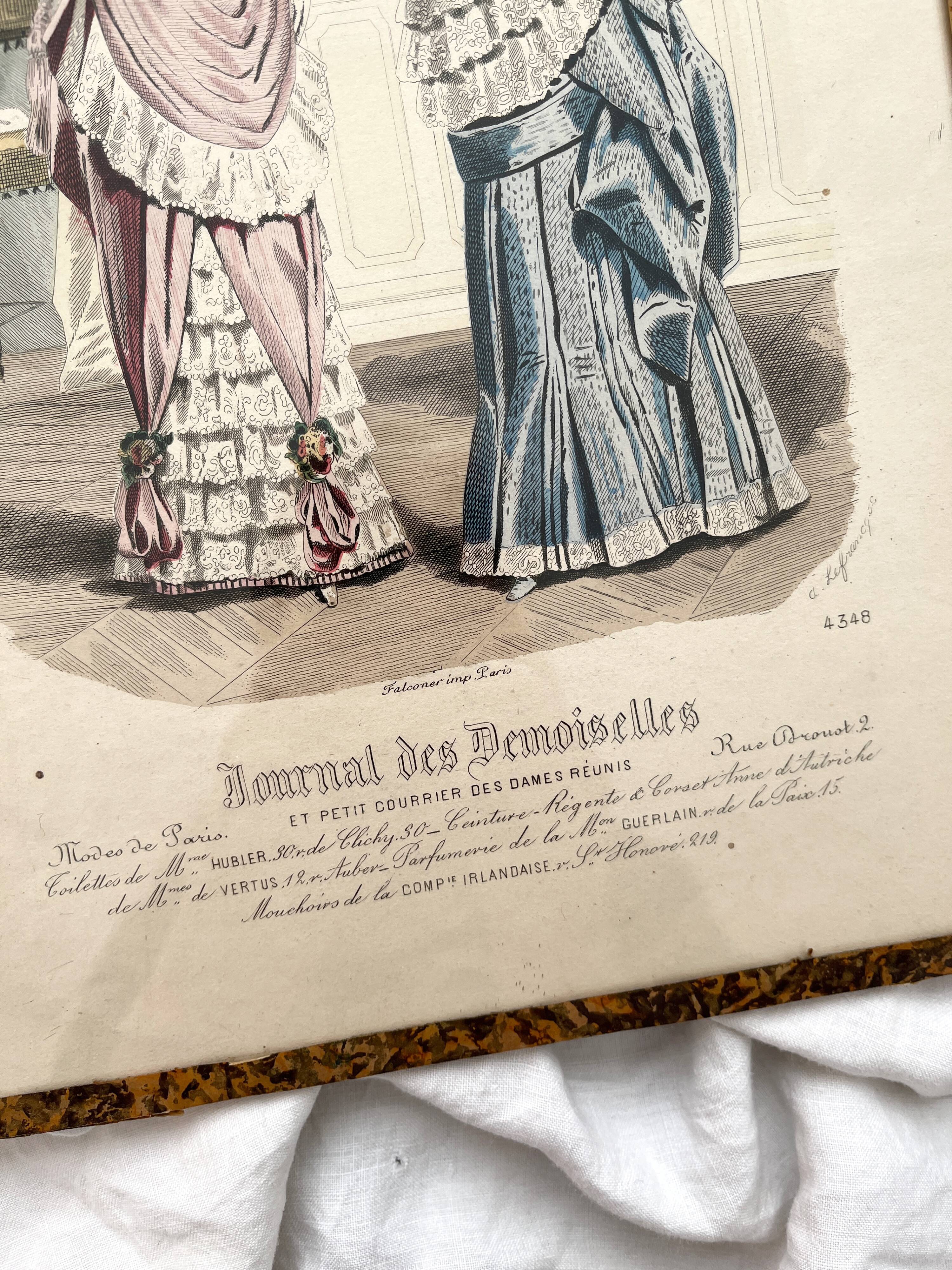 Engraving lithograph old fashion illustration under glass late 19th century