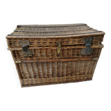 Large old vintage wicker trunk with 2 padlock closures