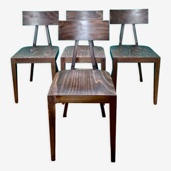 Lot de 4 chaises en bois vintage 1970