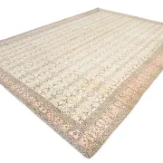 9x13 Vintage Cream Blue Persian Rug, Turkish Handmade Wool Floral Carpet