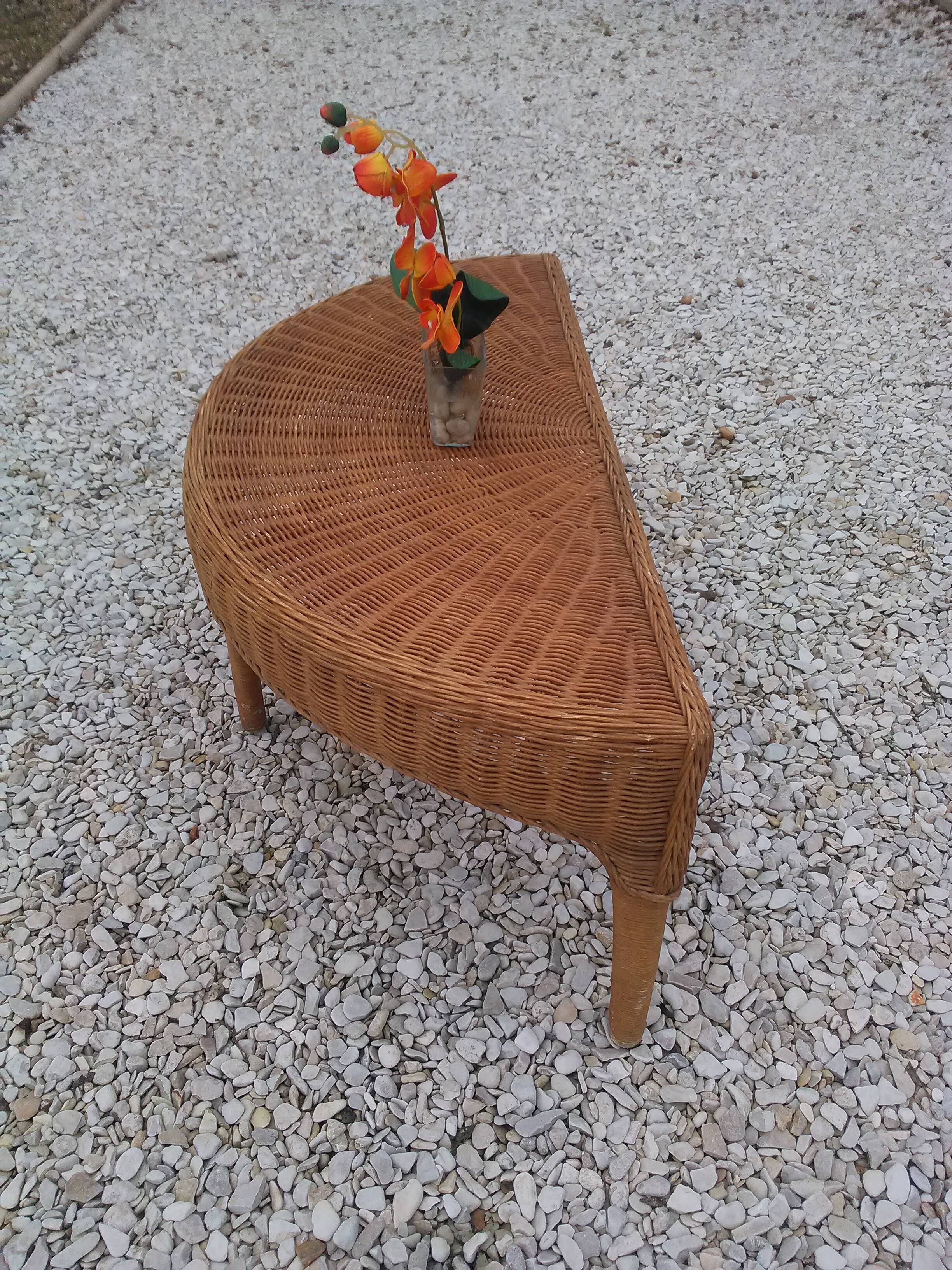 Rattan half-moon coffee table