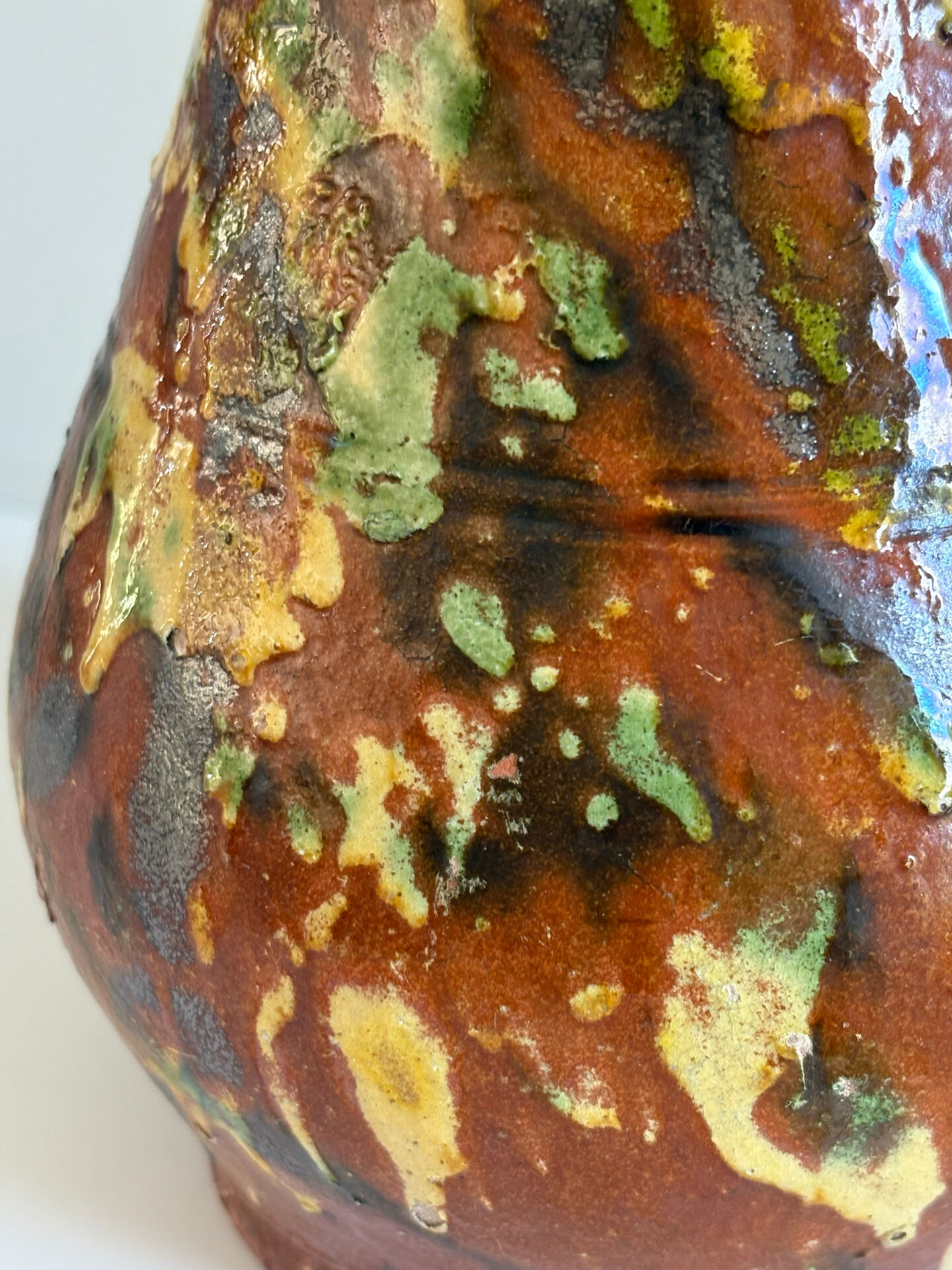 Studio ceramic pitcher with sprayed glazes – circa 1960-70