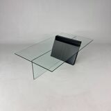 Postmodern Black Lacquered Wood and Glass Coffee Table, 1980s