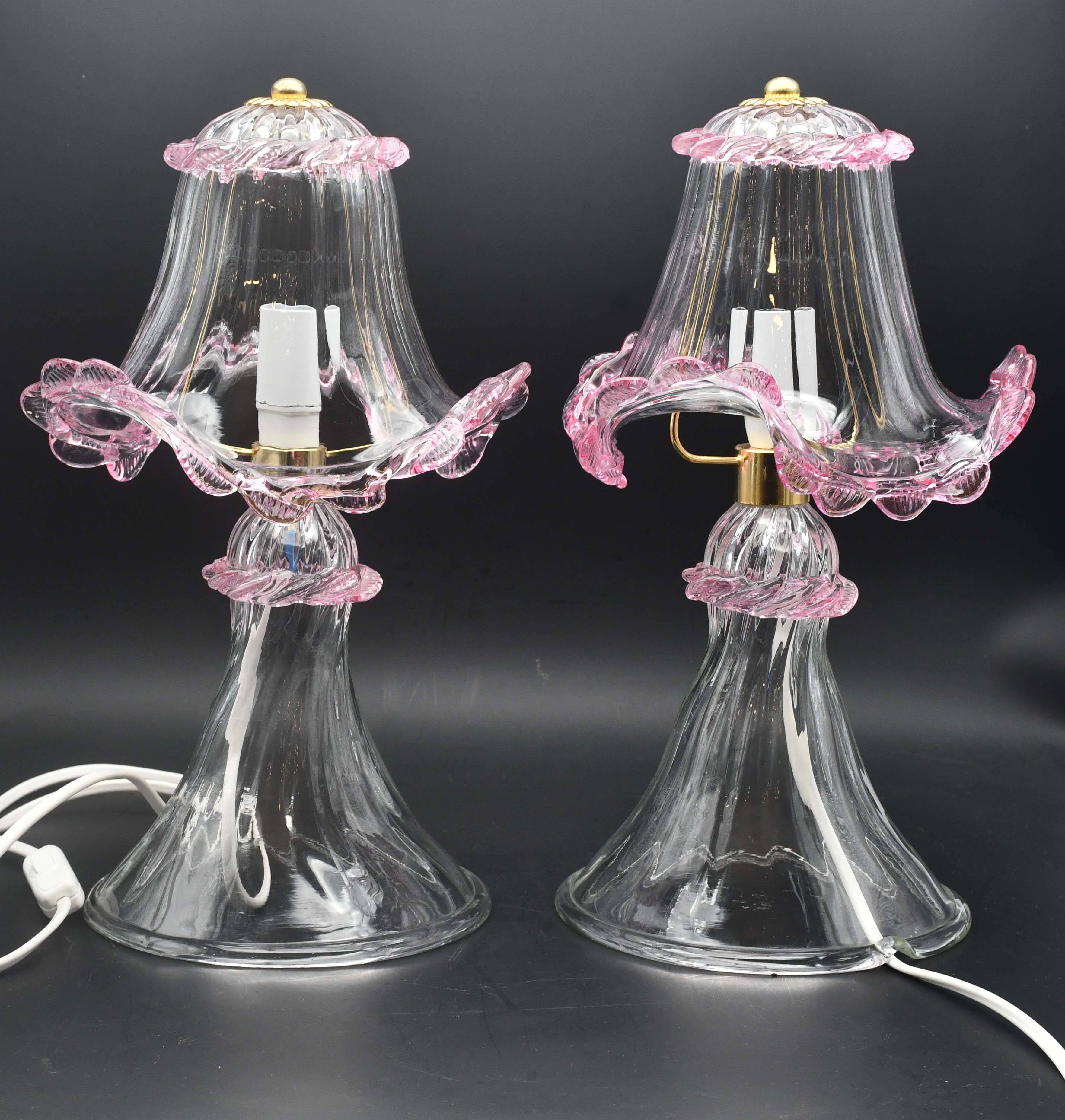 Set of 2 of Pink table lamps in Murano glass