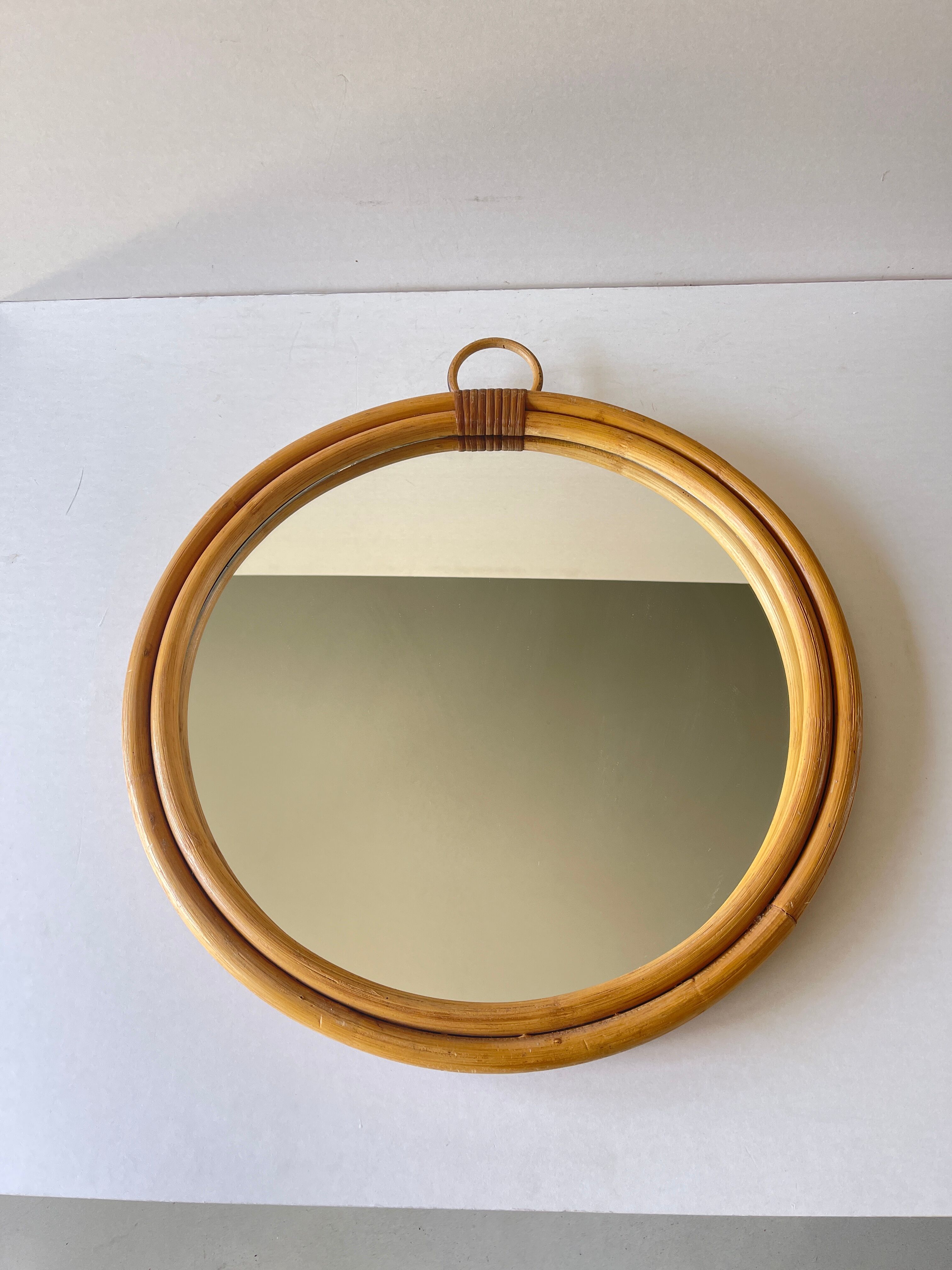 vintage round rattan mirror