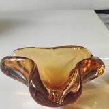 Murano ashtray/pocket tray free organic floral shape. amber tones. dim 17 x 14 cm