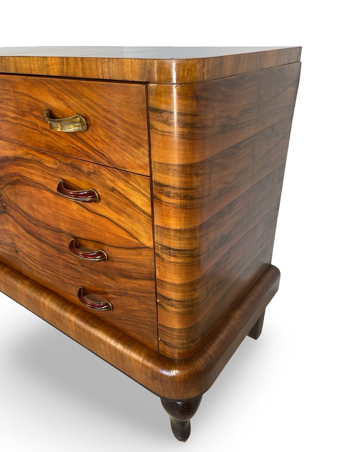Commode italienne Art déco en ronce de noyer, années 1930