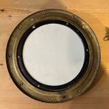 Round mirror in gilded brass like marine porthole, 30 cm