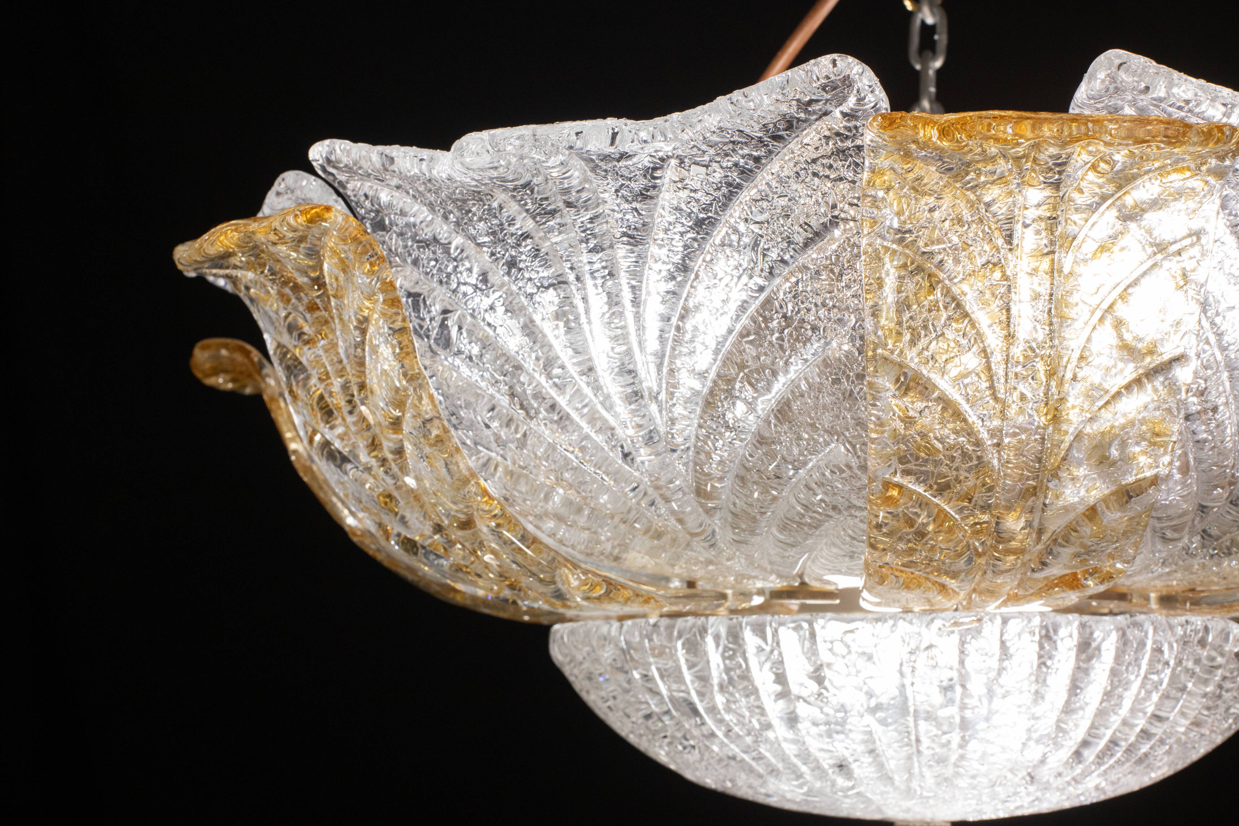 Italian Orange and Trasparent and Murano Glass Ceiling Light