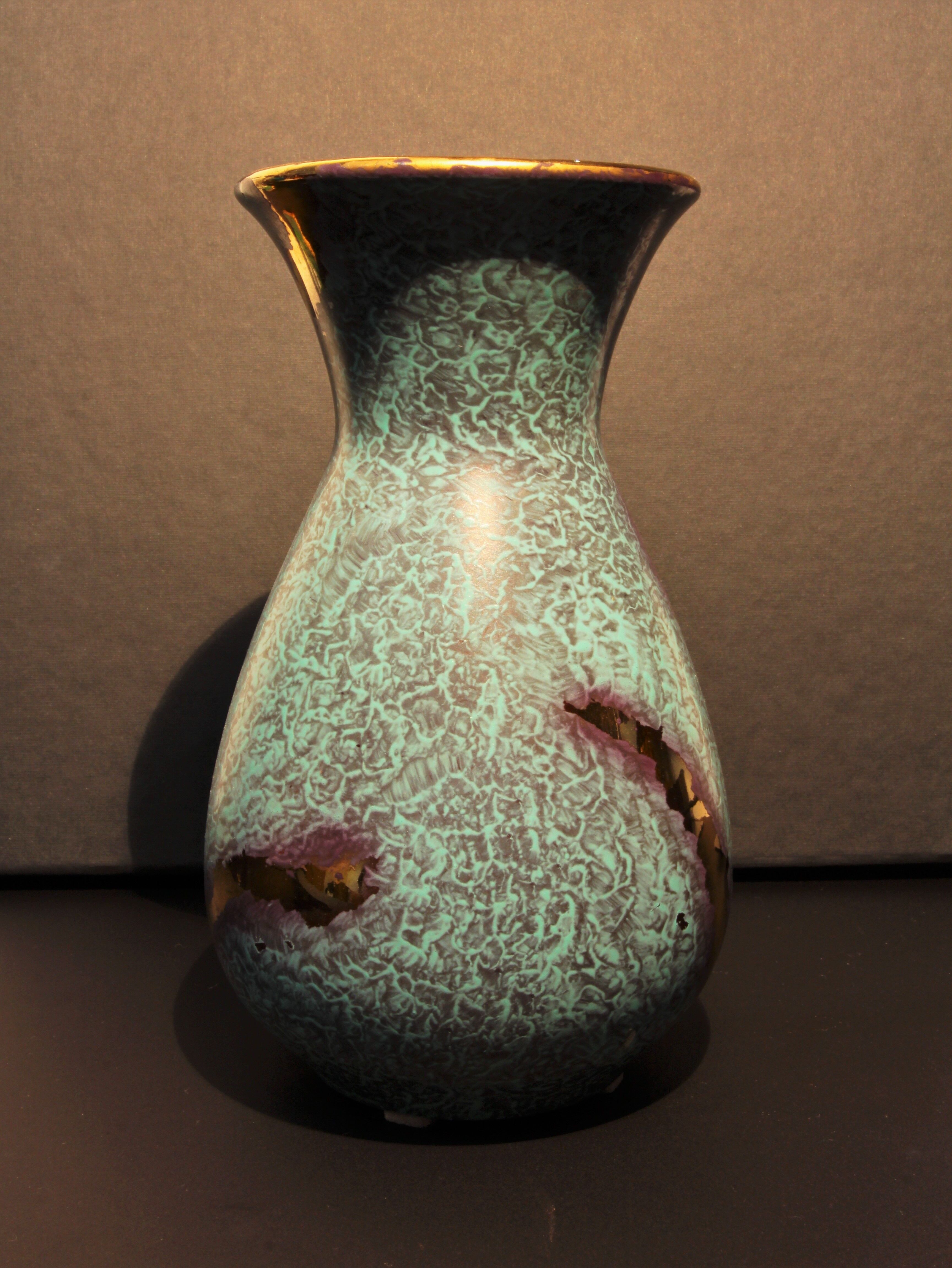 Jasba vase with blue and gold patina (c. 1950-1960)