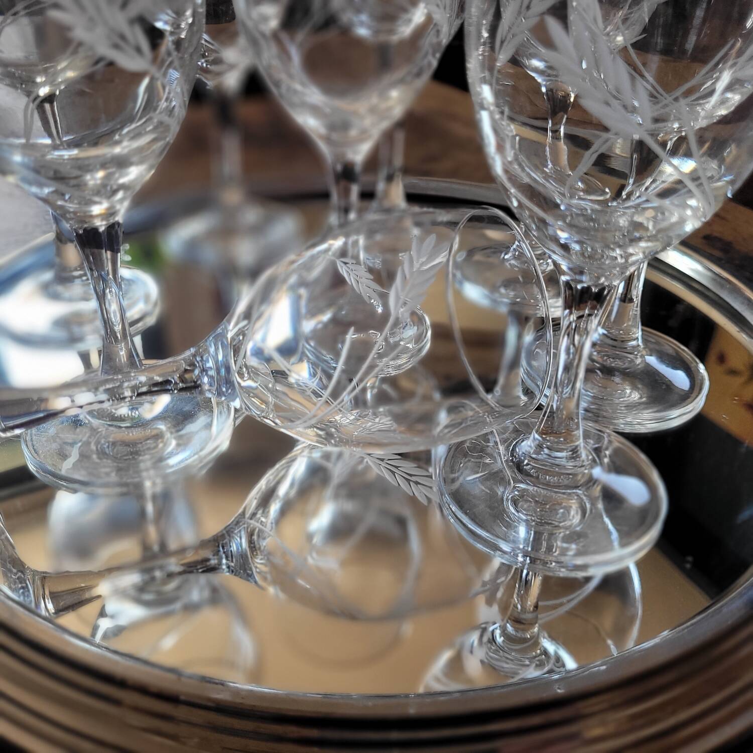 9 Verres à Pied Vintage Épi de Blé Ciselé