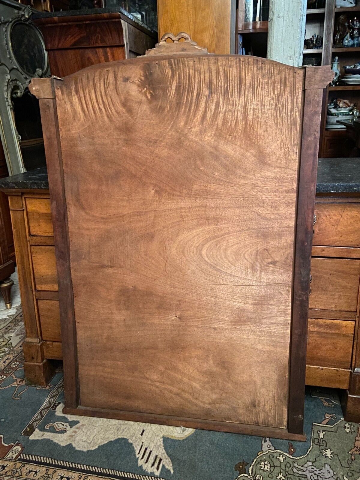 Beveled mirror trumeau fireplace glass in solid walnut Louis XVI style