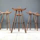 Set of 6 brutalist bar stools, 1960s