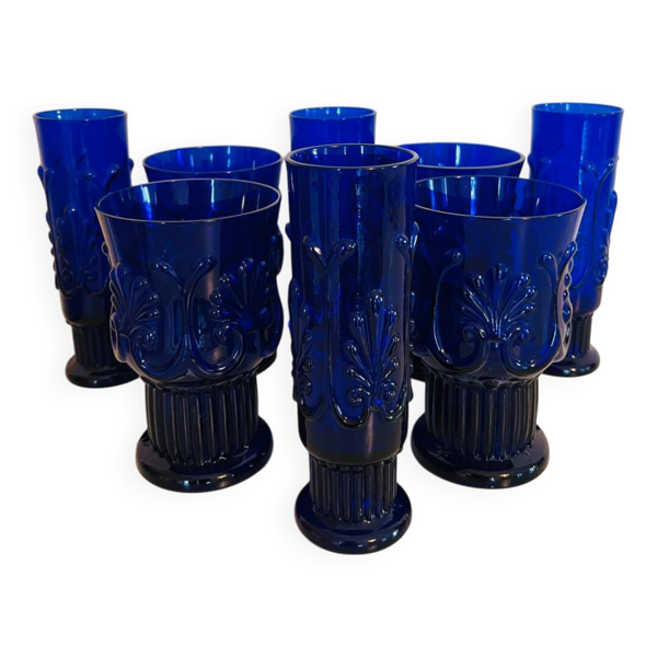 8 verres Pilgrim bleu cobalt