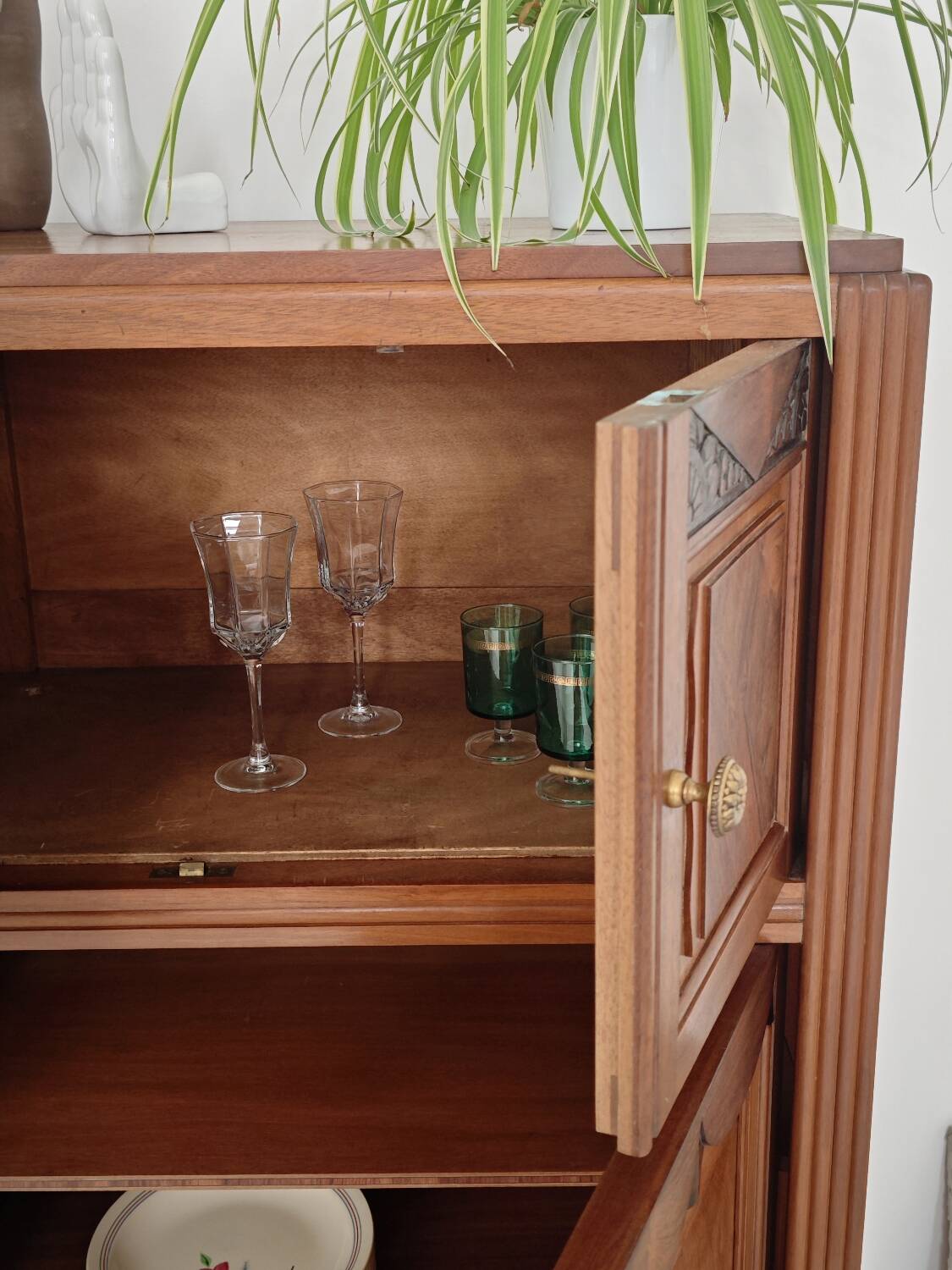 Antique wooden gramophone sideboard Art Deco France 1950