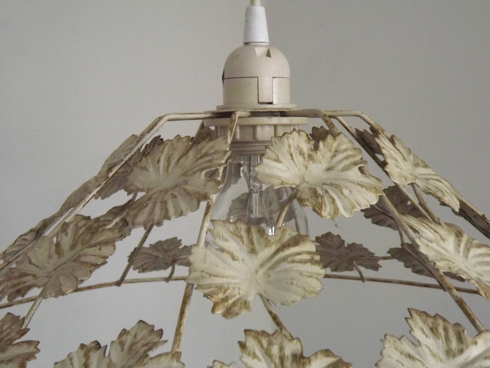 Vintage French Cream and Gold Metal Ceiling Light with Autumn Leaves 5520