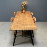 Handmade industrial oak dining table with black metal legs