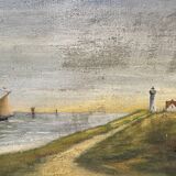 Old marine painting, oil on canvas.