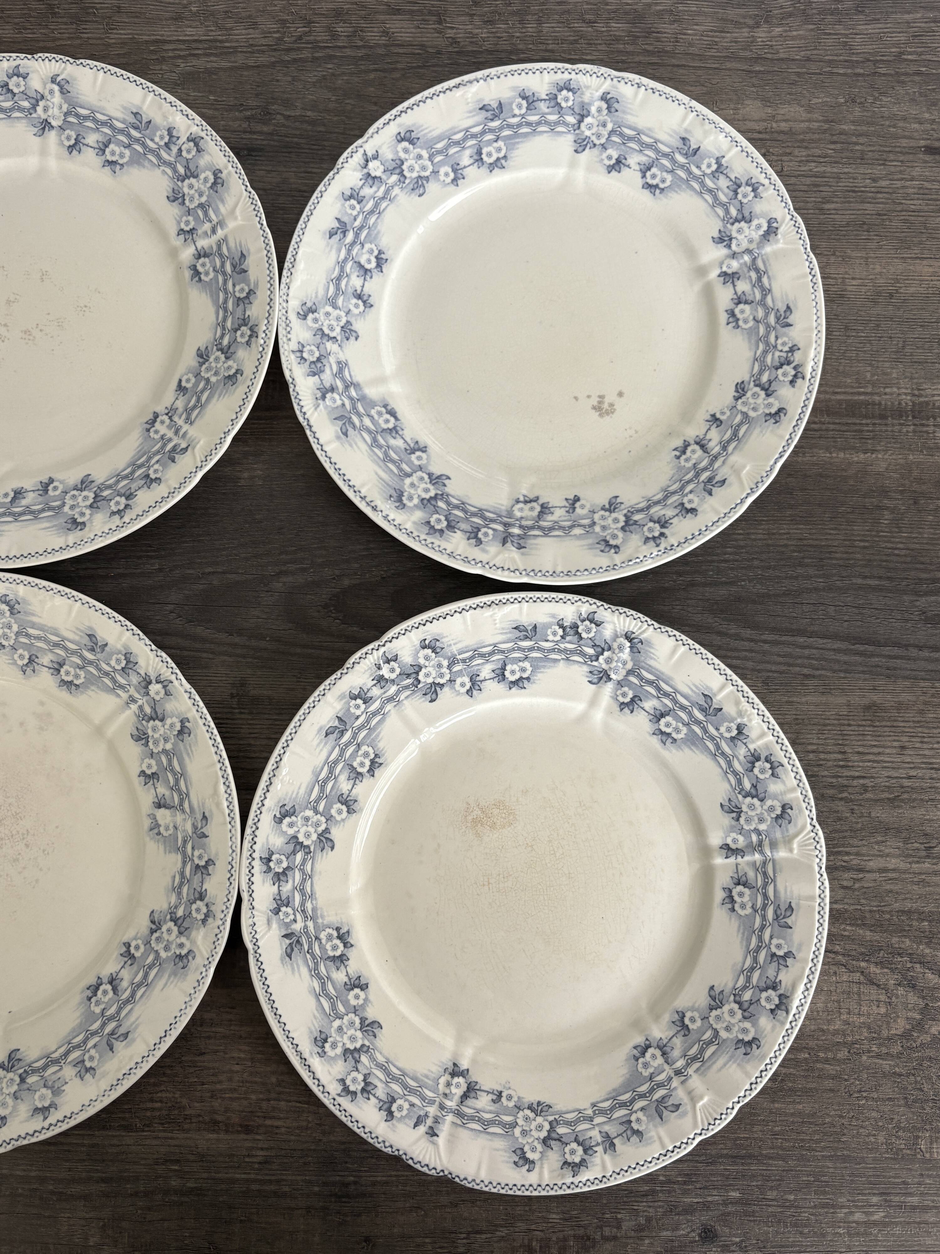 4 antique plates by Franz Anton Mehlem "Anita", antique porcelain