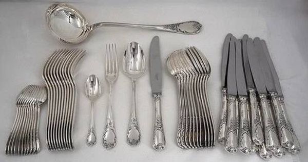 Christofle Marly ménagère set 49 pièces, couteaux, métal argenté, excellent état