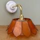 Vintage angled wall lamp with mother-of-pearl lampshade and vintage tulip in white glass