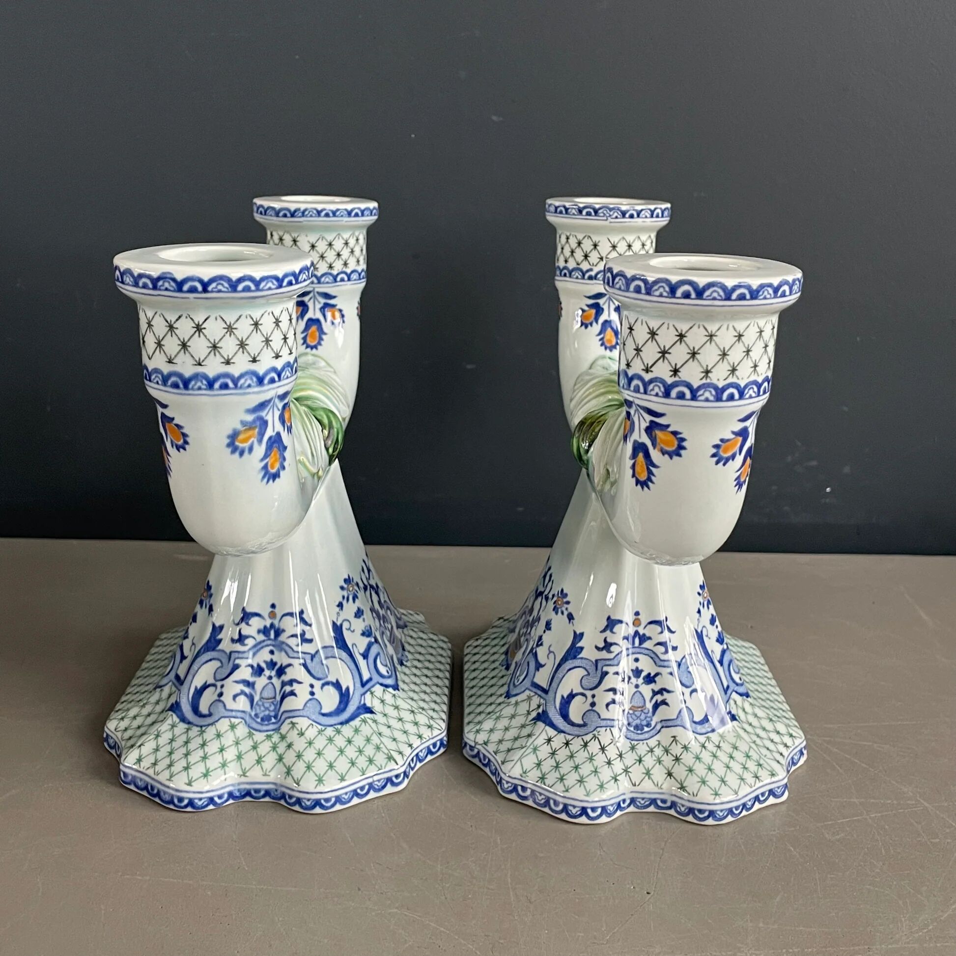 Pair of Gien earthenware candlesticks - lamp bases - Ref 1170