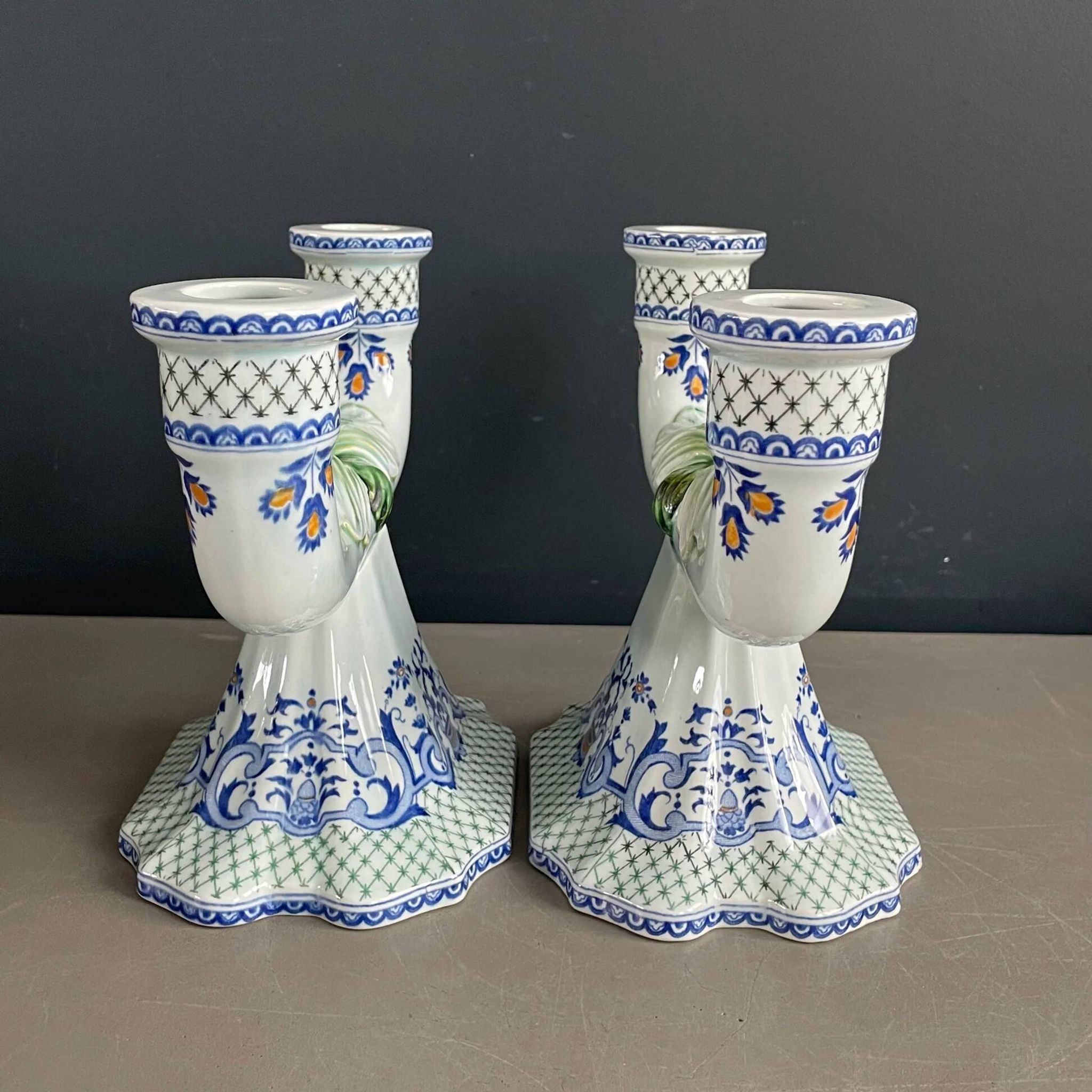 Pair of Gien earthenware candlesticks - lamp bases - Ref 1170