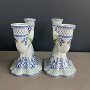 Pair of Gien earthenware candlesticks - lamp bases - Ref 1170