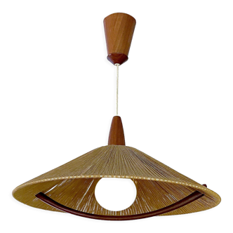 Vintage Pendant Lamp Temde Scandinavian, Teak & Sisal, 60s