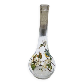 Ancienne bouteille en verre décor floral art nouveau