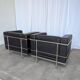 Set of 2 Mid-century Black Leather Lounge Chairs / Italian Design Armchairs