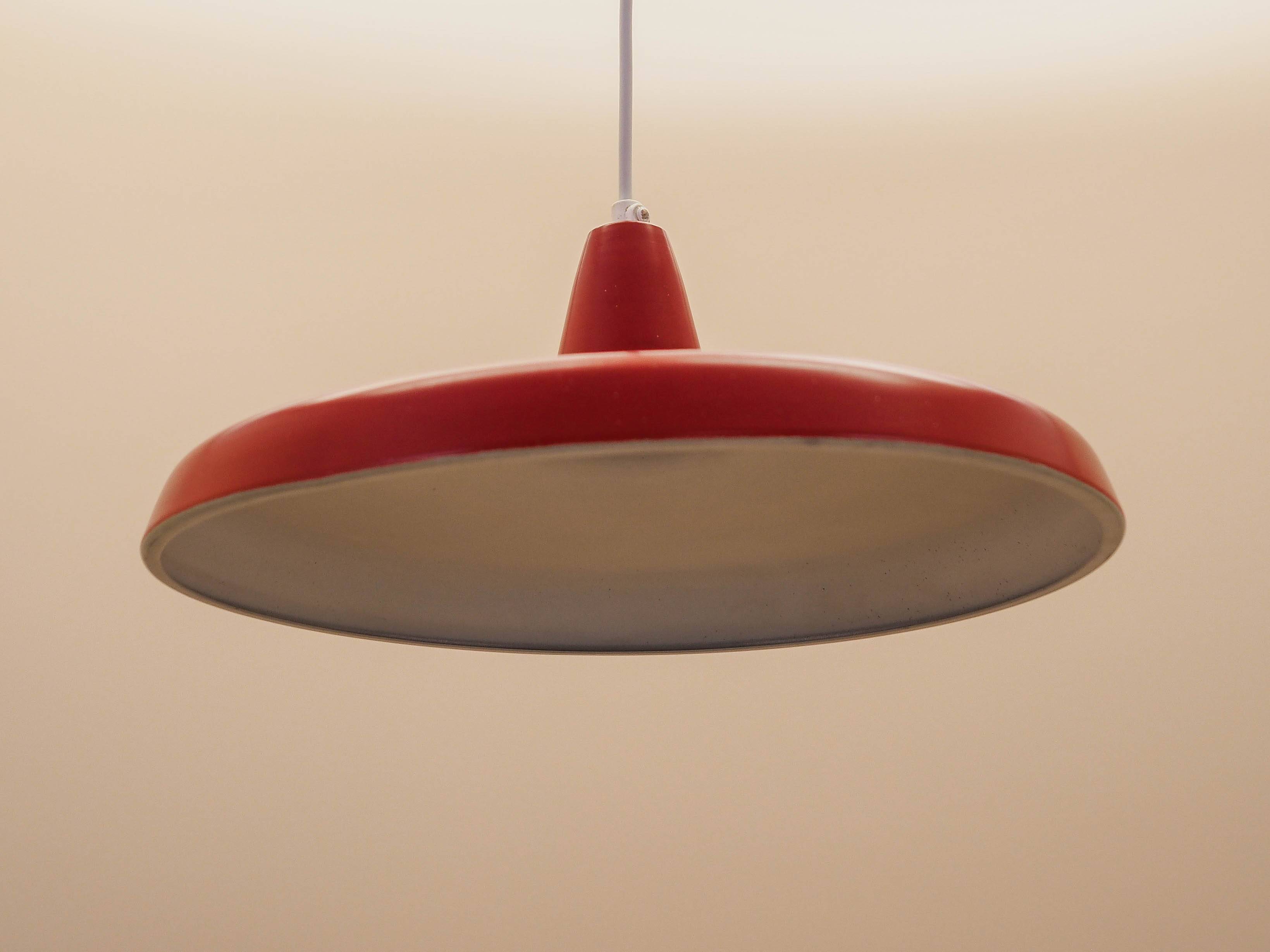 Danish red metal pendant lamp, industrial style, 1960s