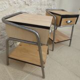2 nightstands in wood and metal industrial style