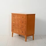 Scandinavian 1950s birch chest of drawers with brass handles
